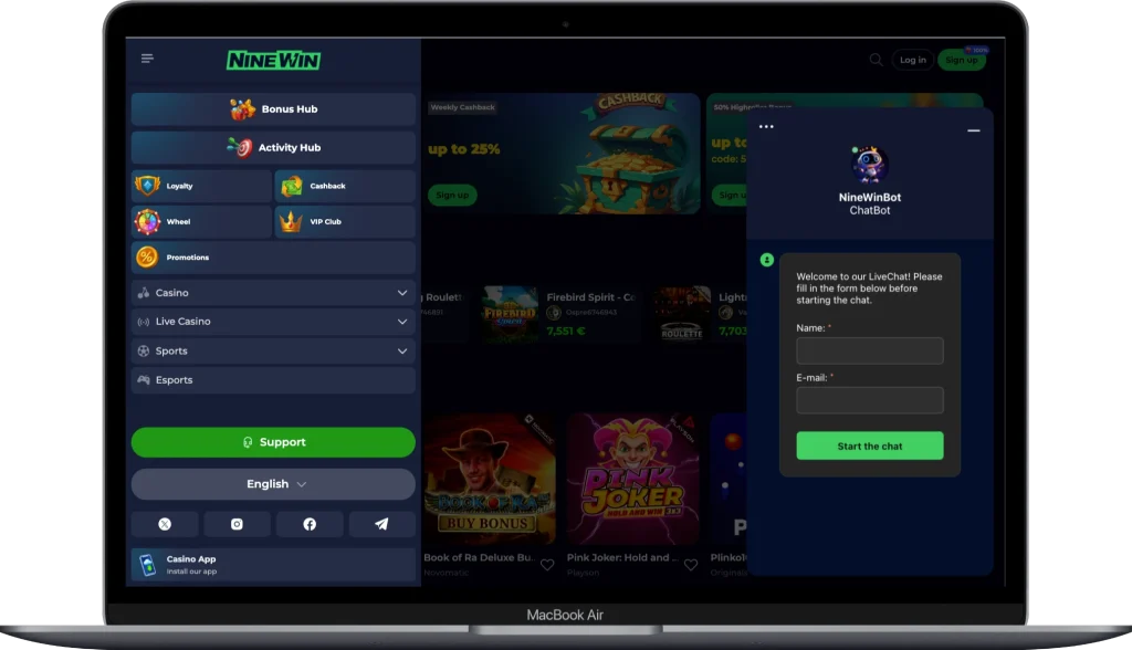 Live Chat Window at Nine Win