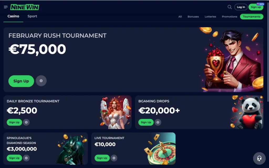 Tournaments at NineWins casino